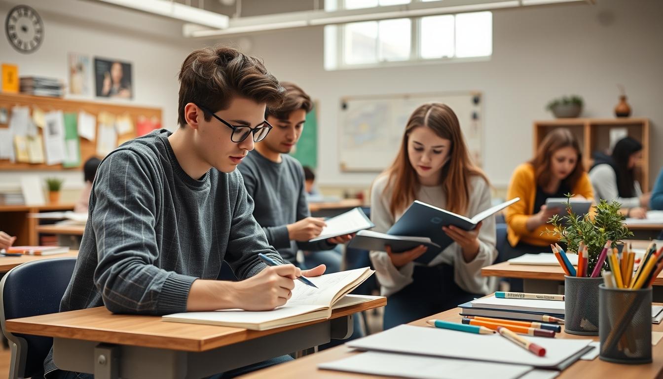 Student using learning strategies while studying